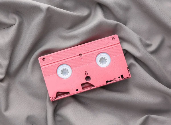 Pink Video Cassette Gray Silk Background Minimalism — 스톡 사진