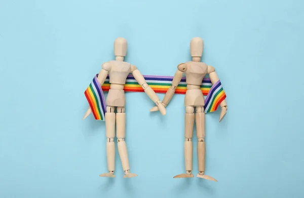 Dois Fantoches Com Fita Orgulho Lgbt Fundo Azul Parem Com — Fotografia de Stock