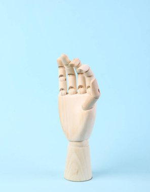 Mavi arka planda tahta el