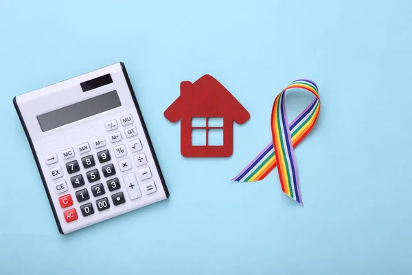 Lazo Arco Iris Lgbt Orgullo Cinta Símbolo Calculadora Casa Sobre — Foto de Stock