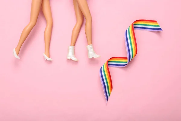 Lgbt Comunidad Concepto Relación Lésbica Muñecas Pies Arco Iris Lgbt — Foto de Stock