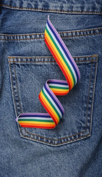 LGBT rainbow ribbon pride tape symbol on jeans