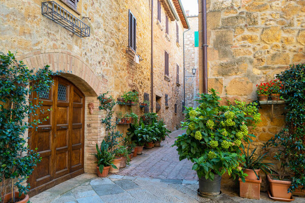 Pienza, Italy, the traditional houses of the old town