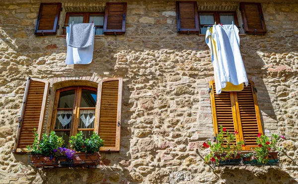 Pienza Itália Casas Tradicionais Cidade Velha Detalhe — Fotografia de Stock