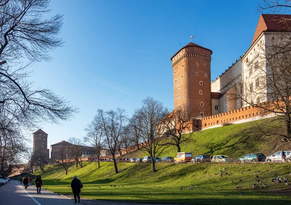 Cracovia Polonia Dicembre 2017 Muro Bastioni Del Castello Royal Wawel — Foto Stock