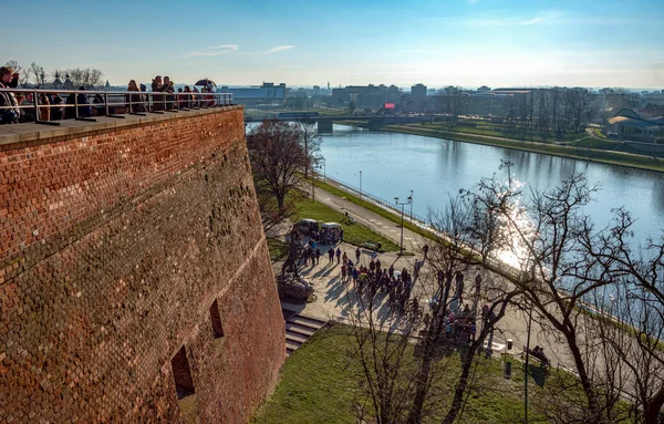 Cracóvia Polônia Dezembro 2017 Rio Vístula Visto Castelo Wawel — Fotografia de Stock