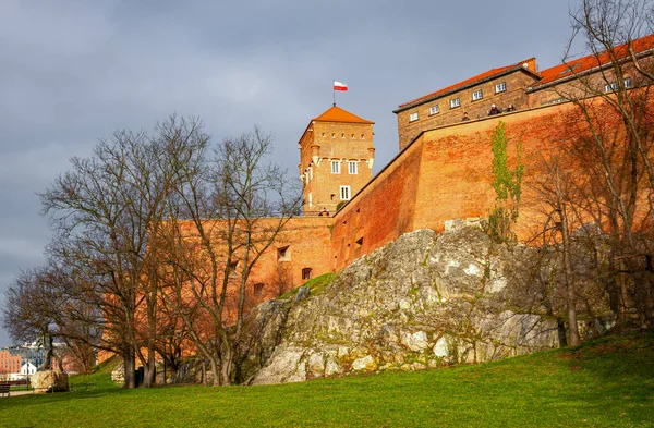 Cracovia Polonia Dicembre 2017 Muro Bastioni Del Castello Royal Wawel — Foto Stock