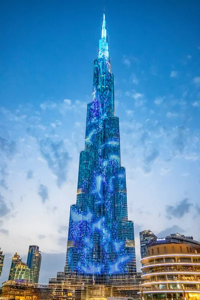 Dubai Emirati Arabi Uniti Maggio 2018 Luci Della Torre Burj — Foto Stock