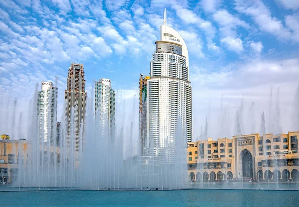 Dubai Emirados Árabes Unidos Jogos Água Lago Emaar Square — Fotografia de Stock