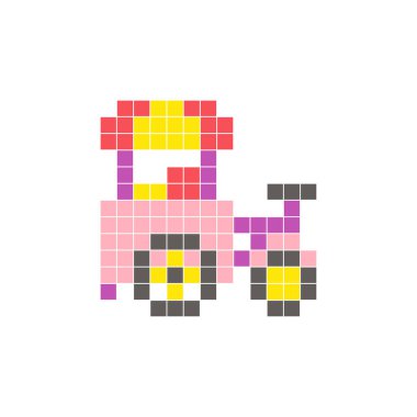 Temiz bir ikon düzeninde geometrik kare renk bloklarından yapılmış düz bir piksel tasarımı. Yaratıcı modern elementler, izole eşyalar ya da parlak zanaat projeleri için uygundur. Pikselli yemek arabası.