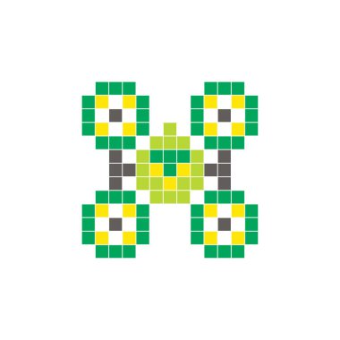 Temiz bir ikon düzeninde geometrik kare renk bloklarından yapılmış düz bir piksel tasarımı. Yaratıcı modern elementler, izole eşyalar ya da parlak zanaat projeleri için uygundur. Piksel sanat dronu