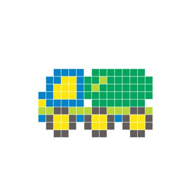 Temiz bir ikon düzeninde geometrik kare renk bloklarından yapılmış düz bir piksel tasarımı. Yaratıcı modern elementler, izole eşyalar ya da parlak zanaat projeleri için uygundur. Piksel sanat tankeri