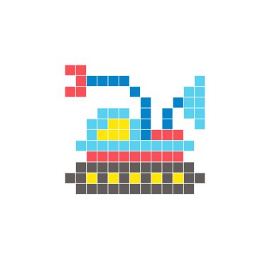 Temiz bir ikon düzeninde geometrik kare renk bloklarından yapılmış düz bir piksel tasarımı. Yaratıcı modern elementler, izole eşyalar ya da parlak zanaat projeleri için uygundur. Piksel sanat uzay gezgini