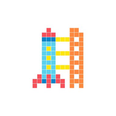 Temiz bir ikon düzeninde geometrik kare renk bloklarından yapılmış düz bir piksel tasarımı. Yaratıcı modern elementler, izole eşyalar ya da parlak zanaat projeleri için uygundur. Piksel sanat roketi