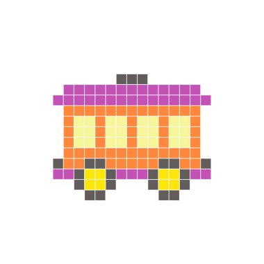 Temiz bir ikon düzeninde geometrik kare renk bloklarından yapılmış düz bir piksel tasarımı. Yaratıcı modern elementler, izole eşyalar ya da parlak zanaat projeleri için uygundur. Piksel sanat tren vagonu