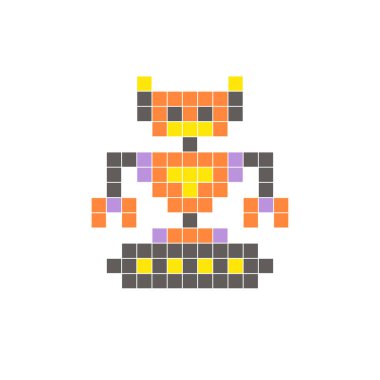 Temiz bir ikon düzeninde geometrik kare renk bloklarından yapılmış düz bir piksel tasarımı. Yaratıcı modern elementler, izole eşyalar ya da parlak zanaat projeleri için uygundur. Piksel Sanat Robotu