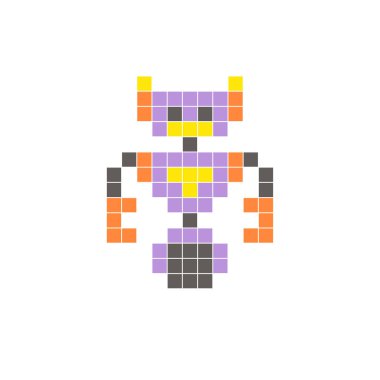 Temiz bir ikon düzeninde geometrik kare renk bloklarından yapılmış düz bir piksel tasarımı. Yaratıcı modern elementler, izole eşyalar ya da parlak zanaat projeleri için uygundur. Piksel Sanat Robotu