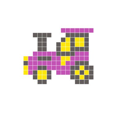 Temiz bir ikon düzeninde geometrik kare renk bloklarından yapılmış düz bir piksel tasarımı. Yaratıcı modern elementler, izole eşyalar ya da parlak zanaat projeleri için uygundur. Piksel sanat traktörü