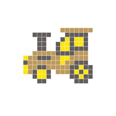 Temiz bir ikon düzeninde geometrik kare renk bloklarından yapılmış düz bir piksel tasarımı. Yaratıcı modern elementler, izole eşyalar ya da parlak zanaat projeleri için uygundur. Piksel sanat traktörü