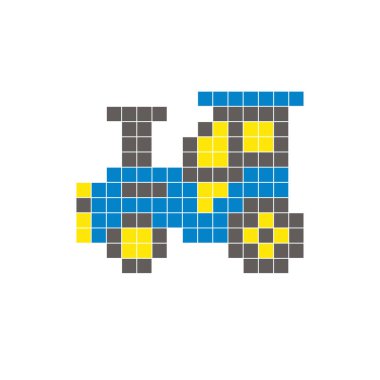 Temiz bir ikon düzeninde geometrik kare renk bloklarından yapılmış düz bir piksel tasarımı. Yaratıcı modern elementler, izole eşyalar ya da parlak zanaat projeleri için uygundur. Piksel sanat traktörü