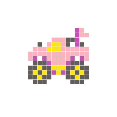 Temiz bir ikon düzeninde geometrik kare renk bloklarından yapılmış düz bir piksel tasarımı. Yaratıcı modern elementler, izole eşyalar ya da parlak zanaat projeleri için uygundur. Piksel Sanat Canavarı Kamyonu