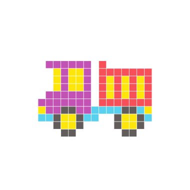 Temiz bir ikon düzeninde geometrik kare renk bloklarından yapılmış düz bir piksel tasarımı. Yaratıcı modern elementler, izole eşyalar ya da parlak zanaat projeleri için uygundur. Piksel sanat kamyonu