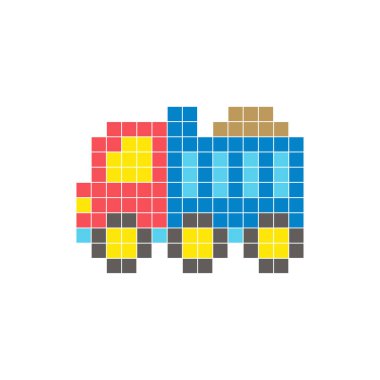 Temiz bir ikon düzeninde geometrik kare renk bloklarından yapılmış düz bir piksel tasarımı. Yaratıcı modern elementler, izole eşyalar ya da parlak zanaat projeleri için uygundur. Piksel sanat malzemesi kamyonu