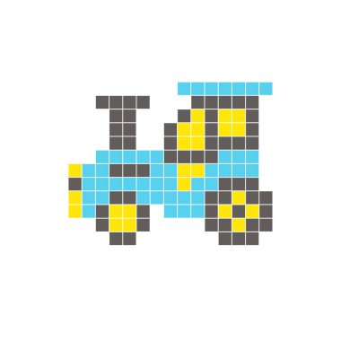 Temiz bir ikon düzeninde geometrik kare renk bloklarından yapılmış düz bir piksel tasarımı. Yaratıcı modern elementler, izole eşyalar ya da parlak zanaat projeleri için uygundur. Piksel sanat traktörü
