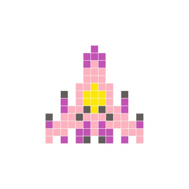 Temiz bir ikon düzeninde geometrik kare renk bloklarından yapılmış düz bir piksel tasarımı. Yaratıcı modern elementler, izole eşyalar ya da parlak zanaat projeleri için uygundur. Piksel Sanat Uzay Aracı