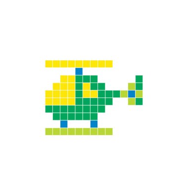 Temiz bir ikon düzeninde geometrik kare renk bloklarından yapılmış düz bir piksel tasarımı. Yaratıcı modern elementler, izole eşyalar ya da parlak zanaat projeleri için uygundur. Piksel sanat helikopteri