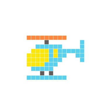 Temiz bir ikon düzeninde geometrik kare renk bloklarından yapılmış düz bir piksel tasarımı. Yaratıcı modern elementler, izole eşyalar ya da parlak zanaat projeleri için uygundur. Piksel sanat helikopteri