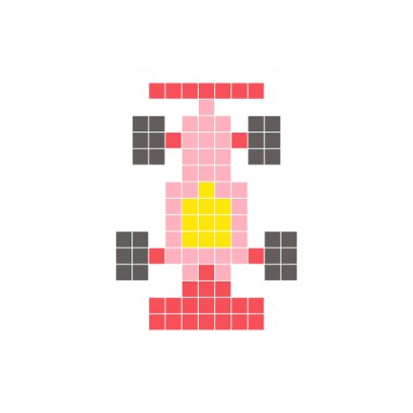 Temiz bir ikon düzeninde geometrik kare renk bloklarından yapılmış düz bir piksel tasarımı. Yaratıcı modern elementler, izole eşyalar ya da parlak zanaat projeleri için uygundur. Piksel sanat yarış arabası