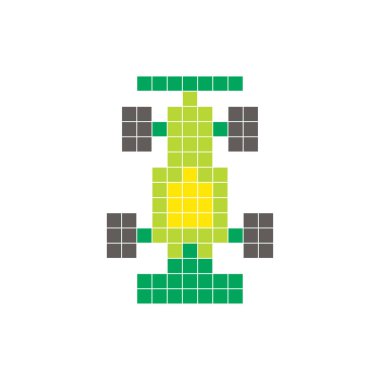 Temiz bir ikon düzeninde geometrik kare renk bloklarından yapılmış düz bir piksel tasarımı. Yaratıcı modern elementler, izole eşyalar ya da parlak zanaat projeleri için uygundur. Piksel sanat yarış arabası