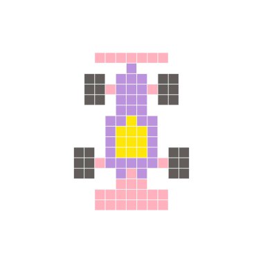 Temiz bir ikon düzeninde geometrik kare renk bloklarından yapılmış düz bir piksel tasarımı. Yaratıcı modern elementler, izole eşyalar ya da parlak zanaat projeleri için uygundur. Piksel sanat yarış arabası