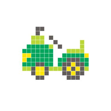 Temiz bir ikon düzeninde geometrik kare renk bloklarından yapılmış düz bir piksel tasarımı. Yaratıcı modern elementler, izole eşyalar ya da parlak zanaat projeleri için uygundur. Piksel sanat traktörü