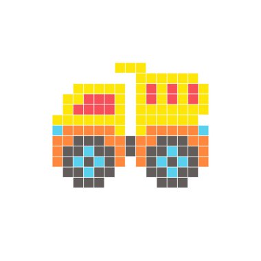 Temiz bir ikon düzeninde geometrik kare renk bloklarından yapılmış düz bir piksel tasarımı. Yaratıcı modern elementler, izole eşyalar ya da parlak zanaat projeleri için uygundur. Piksel sanat kamyonu