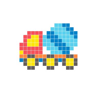 Temiz bir ikon düzeninde geometrik kare renk bloklarından yapılmış düz bir piksel tasarımı. Yaratıcı modern elementler, izole eşyalar ya da parlak zanaat projeleri için uygundur. Piksel sanat tankeri
