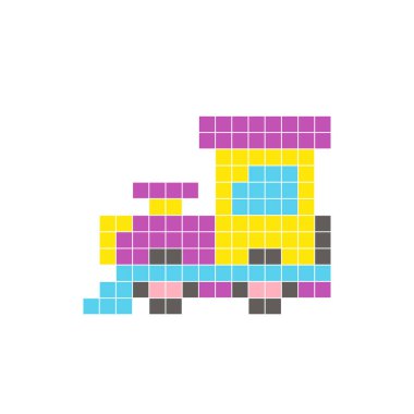 Temiz bir ikon düzeninde geometrik kare renk bloklarından yapılmış düz bir piksel tasarımı. Yaratıcı modern elementler, izole eşyalar ya da parlak zanaat projeleri için uygundur. Piksel Sanat Lokomotifi