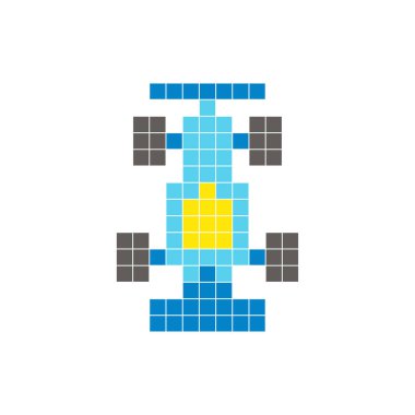 Temiz bir ikon düzeninde geometrik kare renk bloklarından yapılmış düz bir piksel tasarımı. Yaratıcı modern elementler, izole eşyalar ya da parlak zanaat projeleri için uygundur. Piksel sanat yarış arabası