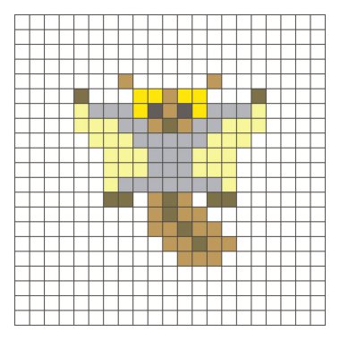 Temiz bir ızgara düzeni üzerinde geometrik kare renk bloklarından yapılmış düz bir piksel tasarımı. Eğitici oyun unsurları, simgeler ya da el sanatları modelleri için uygundur. Piksel sanat şeker planörü