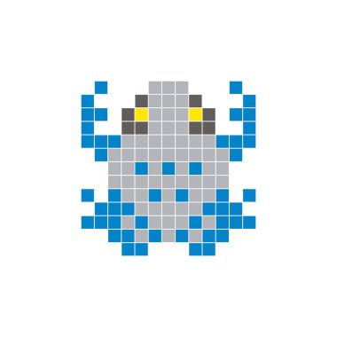 Temiz bir ikon düzeninde geometrik kare renk bloklarından yapılmış düz bir piksel tasarımı. Yaratıcı modern elementler, izole eşyalar ya da parlak zanaat projeleri için uygundur. Piksel Sanat Kurbağası