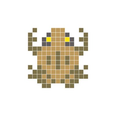 Temiz bir ikon düzeninde geometrik kare renk bloklarından yapılmış düz bir piksel tasarımı. Yaratıcı modern elementler, izole eşyalar ya da parlak zanaat projeleri için uygundur. Piksel Sanat Kurbağası
