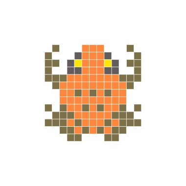 Temiz bir ikon düzeninde geometrik kare renk bloklarından yapılmış düz bir piksel tasarımı. Yaratıcı modern elementler, izole eşyalar ya da parlak zanaat projeleri için uygundur. Piksel Sanat Kurbağası