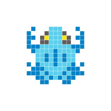 Temiz bir ikon düzeninde geometrik kare renk bloklarından yapılmış düz bir piksel tasarımı. Yaratıcı modern elementler, izole eşyalar ya da parlak zanaat projeleri için uygundur. Piksel Sanat Kurbağası