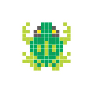 Temiz bir ikon düzeninde geometrik kare renk bloklarından yapılmış düz bir piksel tasarımı. Yaratıcı modern elementler, izole eşyalar ya da parlak zanaat projeleri için uygundur. Piksel Sanat Kurbağası