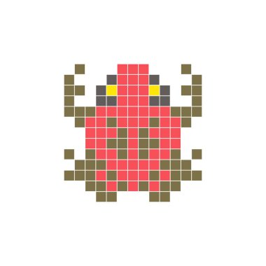Temiz bir ikon düzeninde geometrik kare renk bloklarından yapılmış düz bir piksel tasarımı. Yaratıcı modern elementler, izole eşyalar ya da parlak zanaat projeleri için uygundur. Piksel Sanat Kurbağası