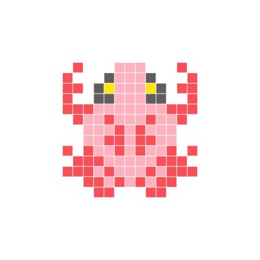 Temiz bir ikon düzeninde geometrik kare renk bloklarından yapılmış düz bir piksel tasarımı. Yaratıcı modern elementler, izole eşyalar ya da parlak zanaat projeleri için uygundur. Piksel Sanat Kurbağası