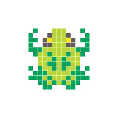 Temiz bir ikon düzeninde geometrik kare renk bloklarından yapılmış düz bir piksel tasarımı. Yaratıcı modern elementler, izole eşyalar ya da parlak zanaat projeleri için uygundur. Piksel Sanat Kurbağası