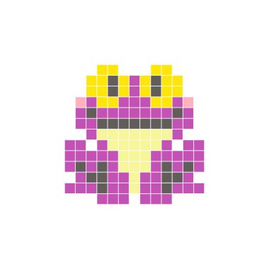 Temiz bir ikon düzeninde geometrik kare renk bloklarından yapılmış düz bir piksel tasarımı. Yaratıcı modern elementler, izole eşyalar ya da parlak zanaat projeleri için uygundur. Piksel Sanat Kurbağası
