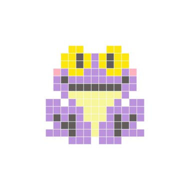 Temiz bir ikon düzeninde geometrik kare renk bloklarından yapılmış düz bir piksel tasarımı. Yaratıcı modern elementler, izole eşyalar ya da parlak zanaat projeleri için uygundur. Piksel Sanat Kurbağası
